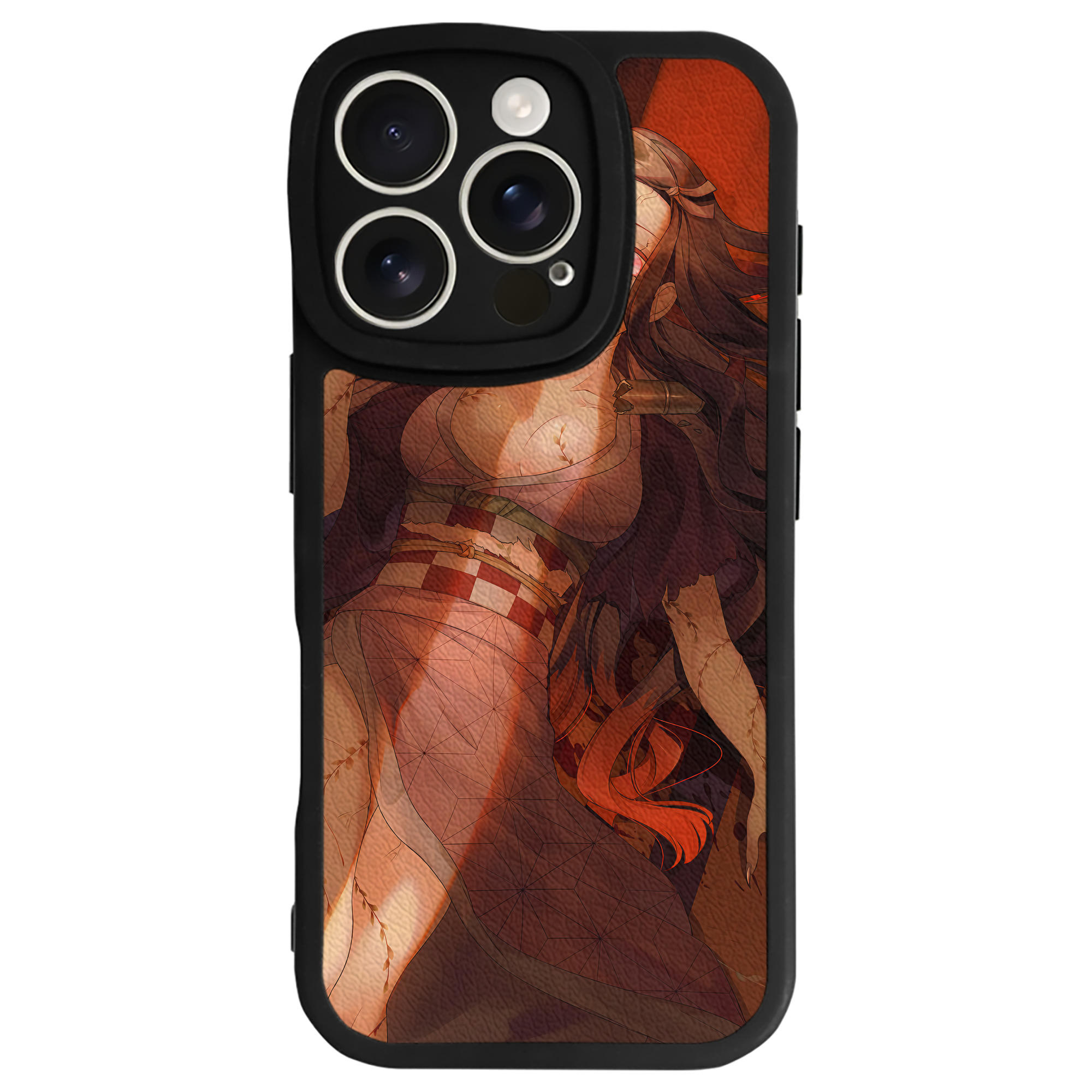 （画像用） 鬼滅の刃（きめつのやいば）竈門 禰󠄀豆子／かまど ねずこ Kamado Nezuko 【iPhone 16シリーズ対応】シリコンスマホケース（レザー調） 材質：シリコン